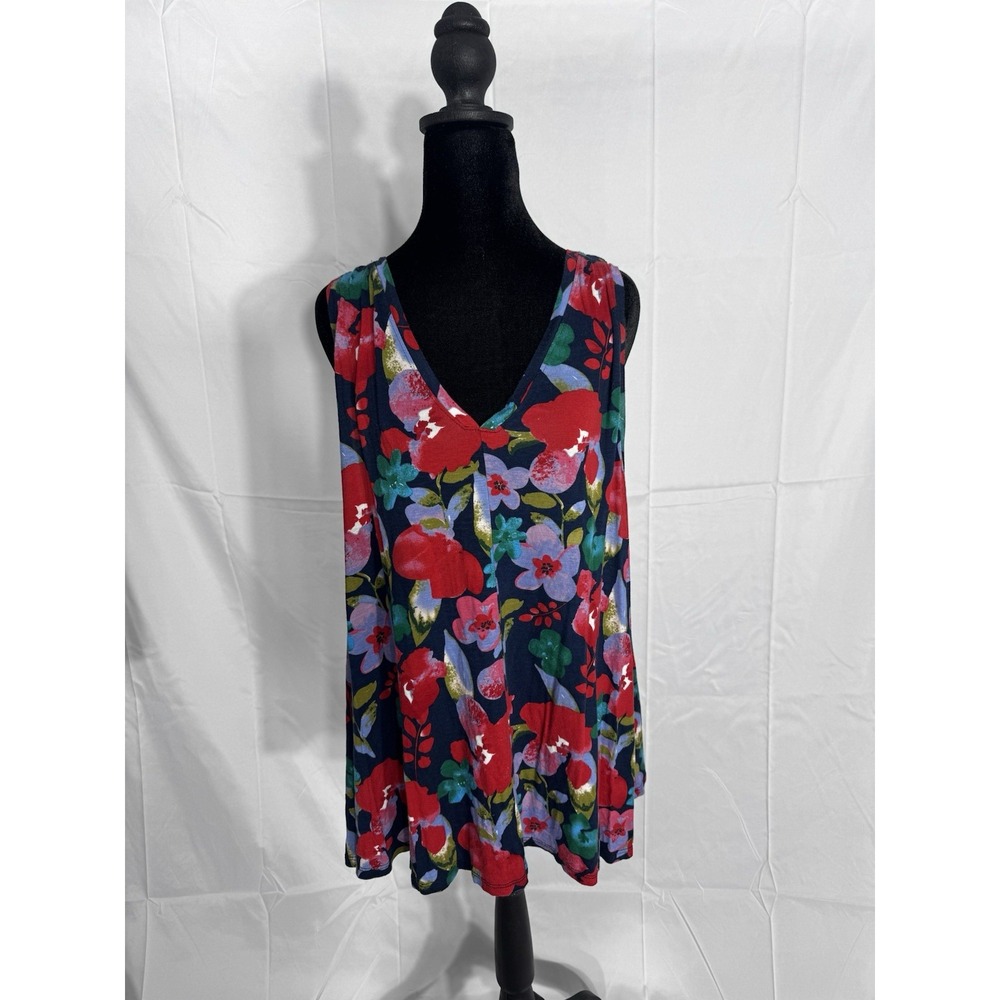 Colette Women's 3X Floral Tank Top Sleeveless V-Neck Rayon Spandex Stretch Shirt